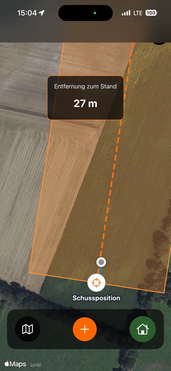 Intelligent search corridor on satellite map - 200m width for systematic game tracking