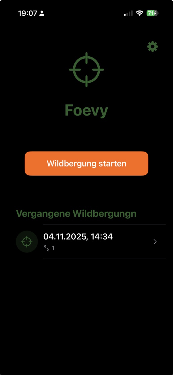 Foevy Game Tracking App Start Screen - Start GPS bearing for hunters